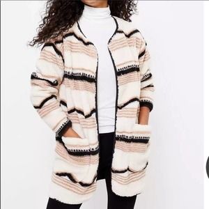 Lou & Grey Ski Lodge Cozy Up Coat LOFT Sherpa Striped Jacket Snap Womens Size XS